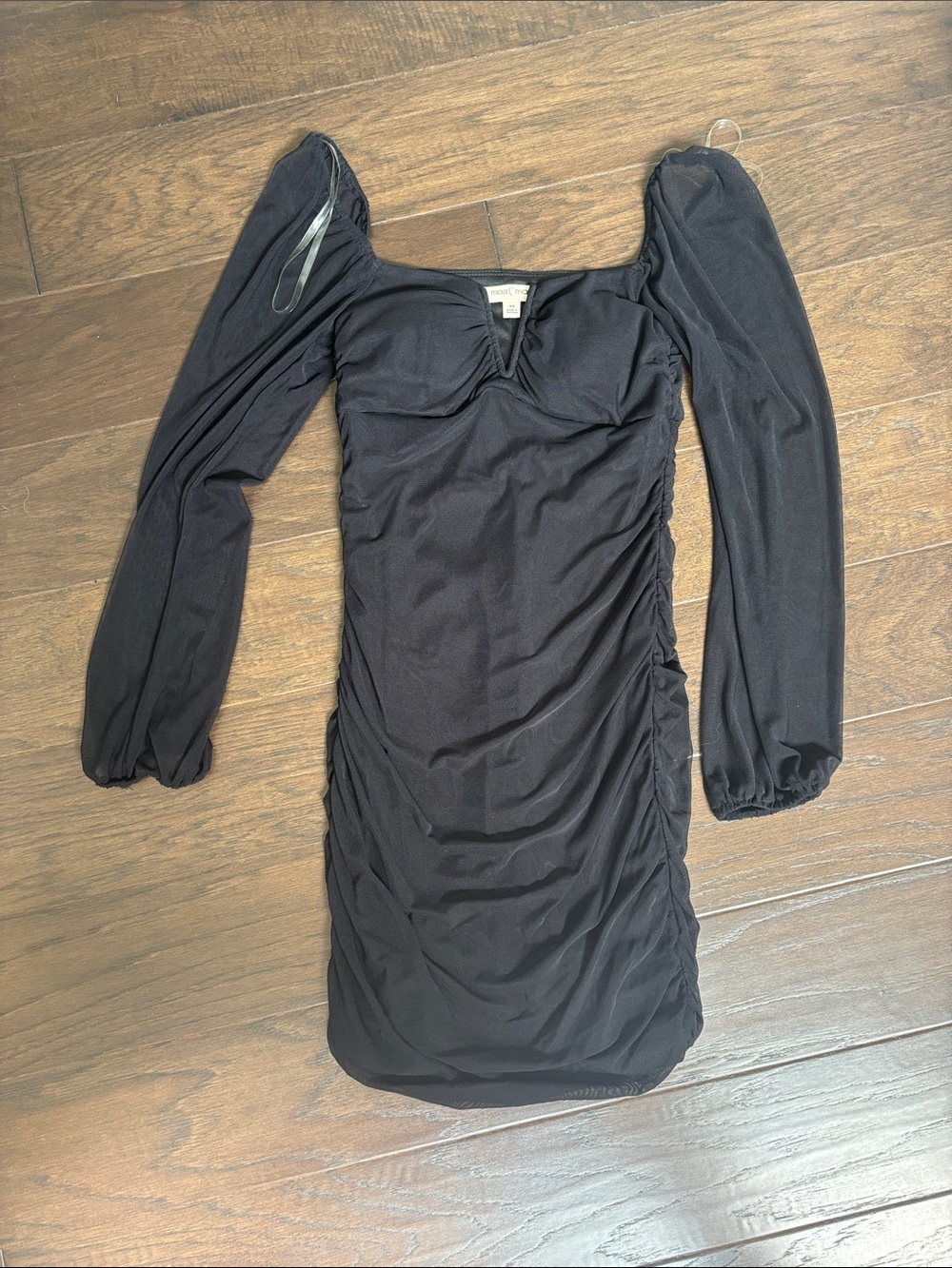 Moa Moa Black Long Sleeve Ruched Mini Dress